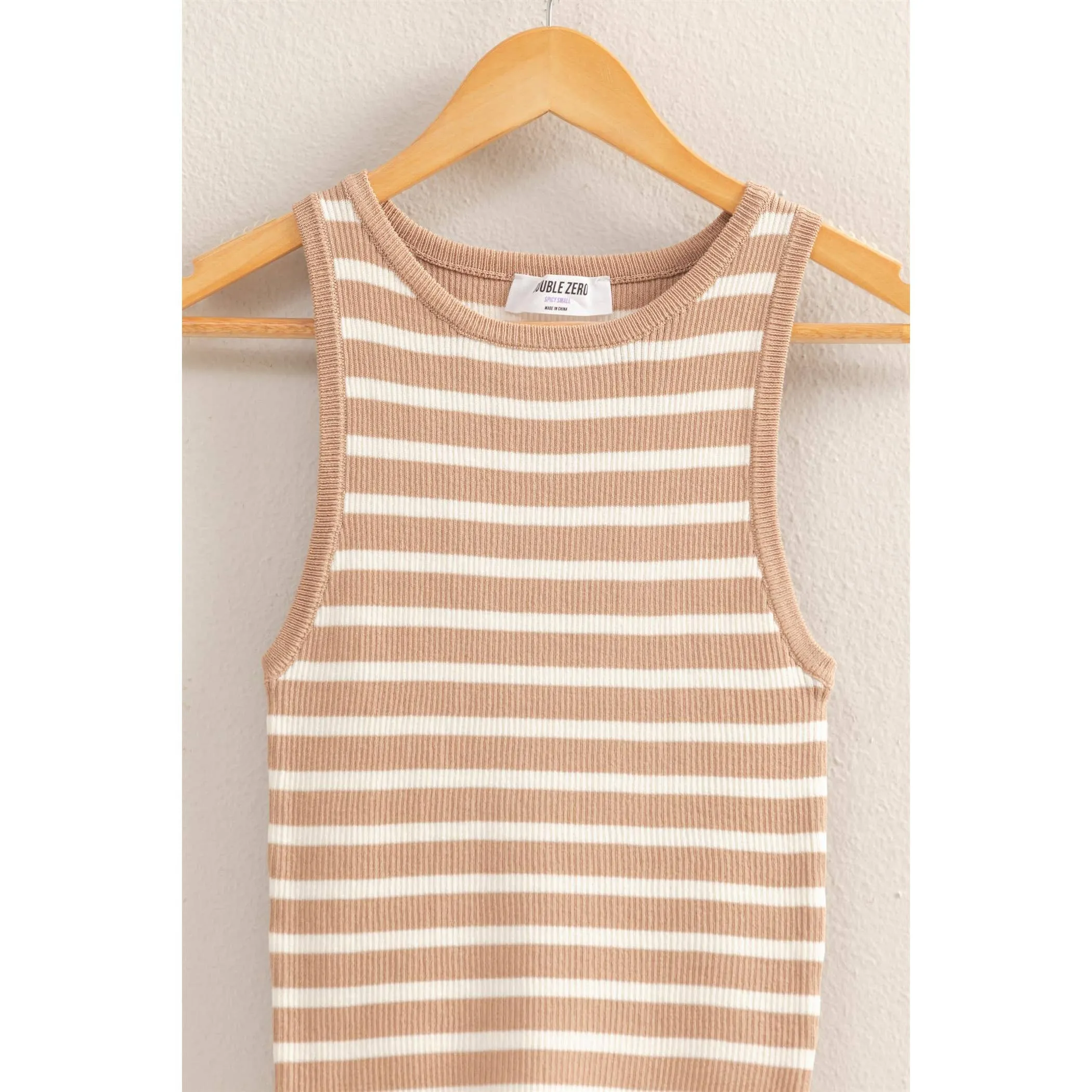 Shelby- Striped Crew Neck Sleeveless Knit Top