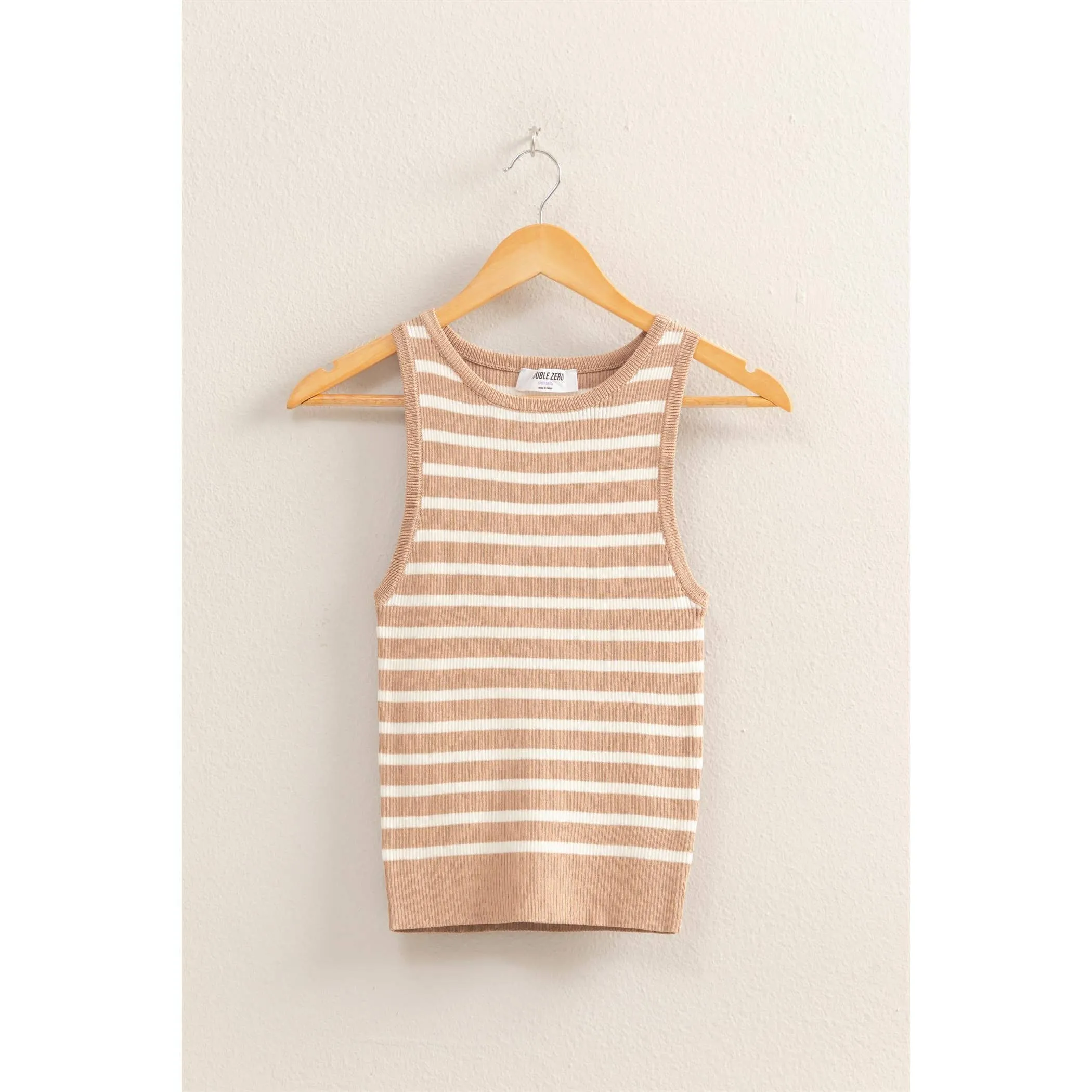 Shelby- Striped Crew Neck Sleeveless Knit Top