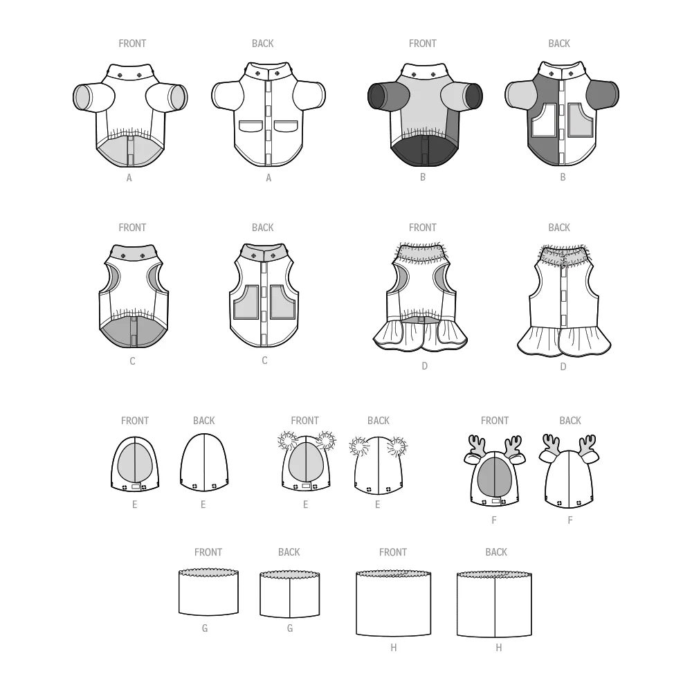 Simplicity Pattern 9663 Pet Coats with Optional Hoods and Cowls in Sizes S-M-L and Adult Cowl