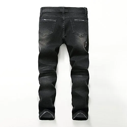 Skinny Fit Ripped Destroyed Distressed Stretch Slim Jeans Pants