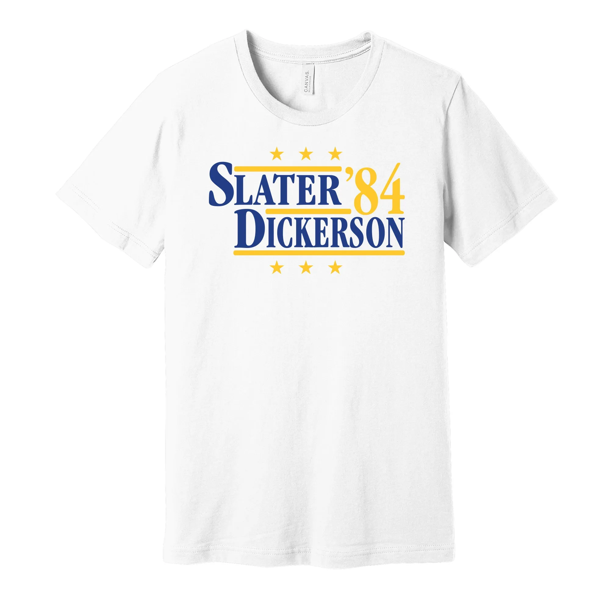 Slater & Dickerson '84 - Los Angeles Football Legends Political Campaign Parody T-Shirt - Hyper Than Hype Shirts