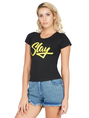 SLAY. Sport Yellow Print Black T-shirt