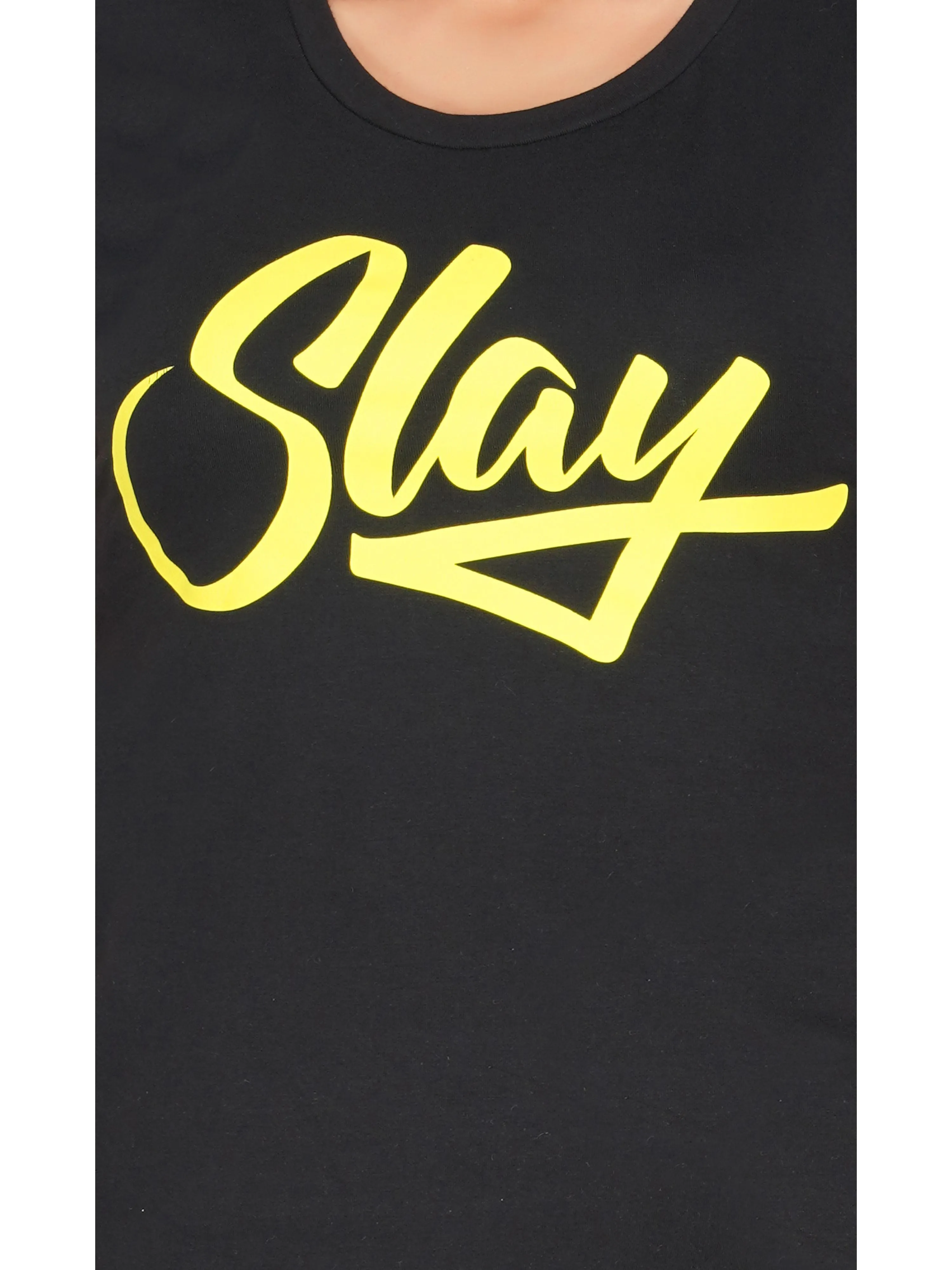 SLAY. Sport Yellow Print Black T-shirt