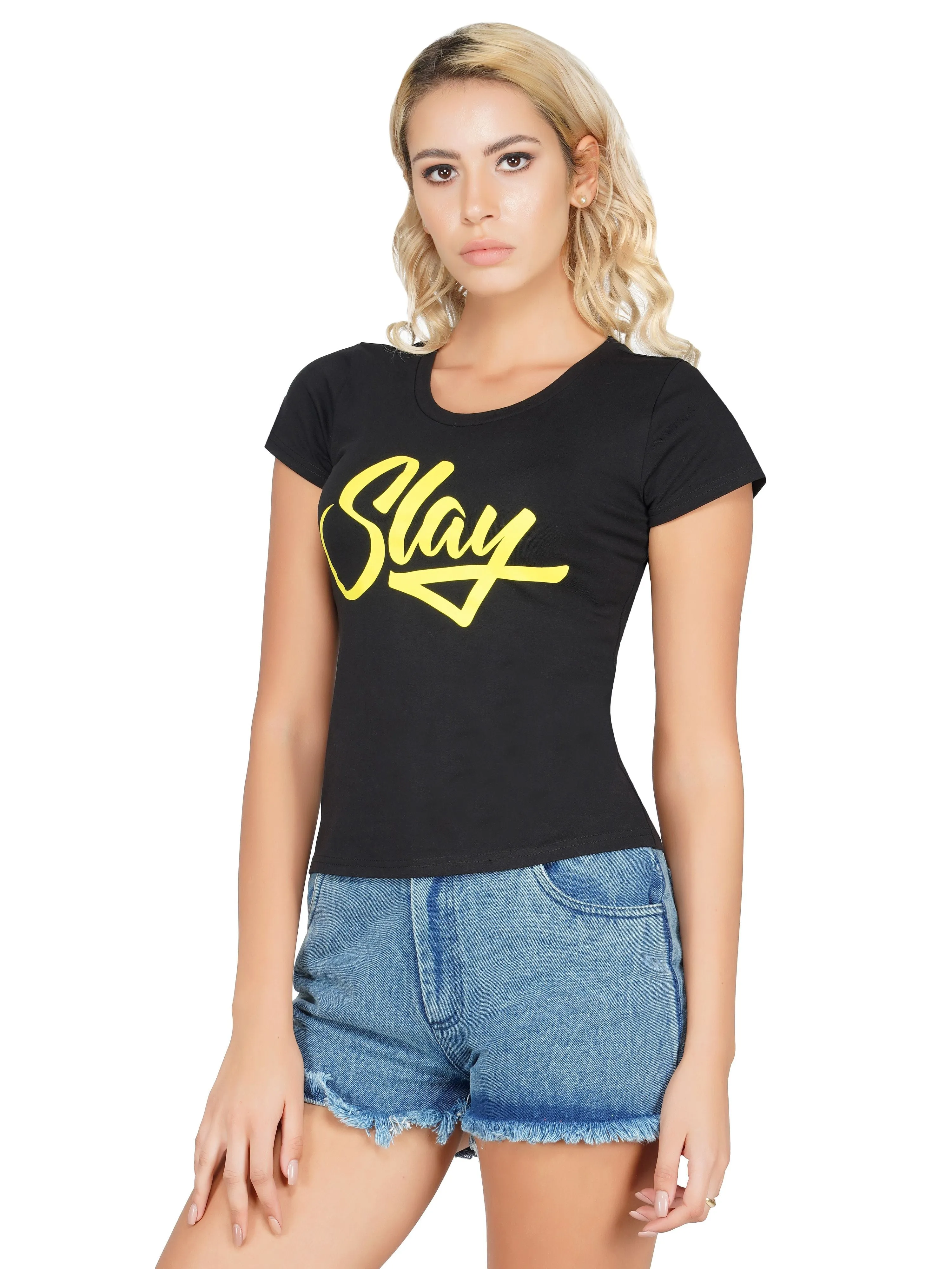 SLAY. Sport Yellow Print Black T-shirt