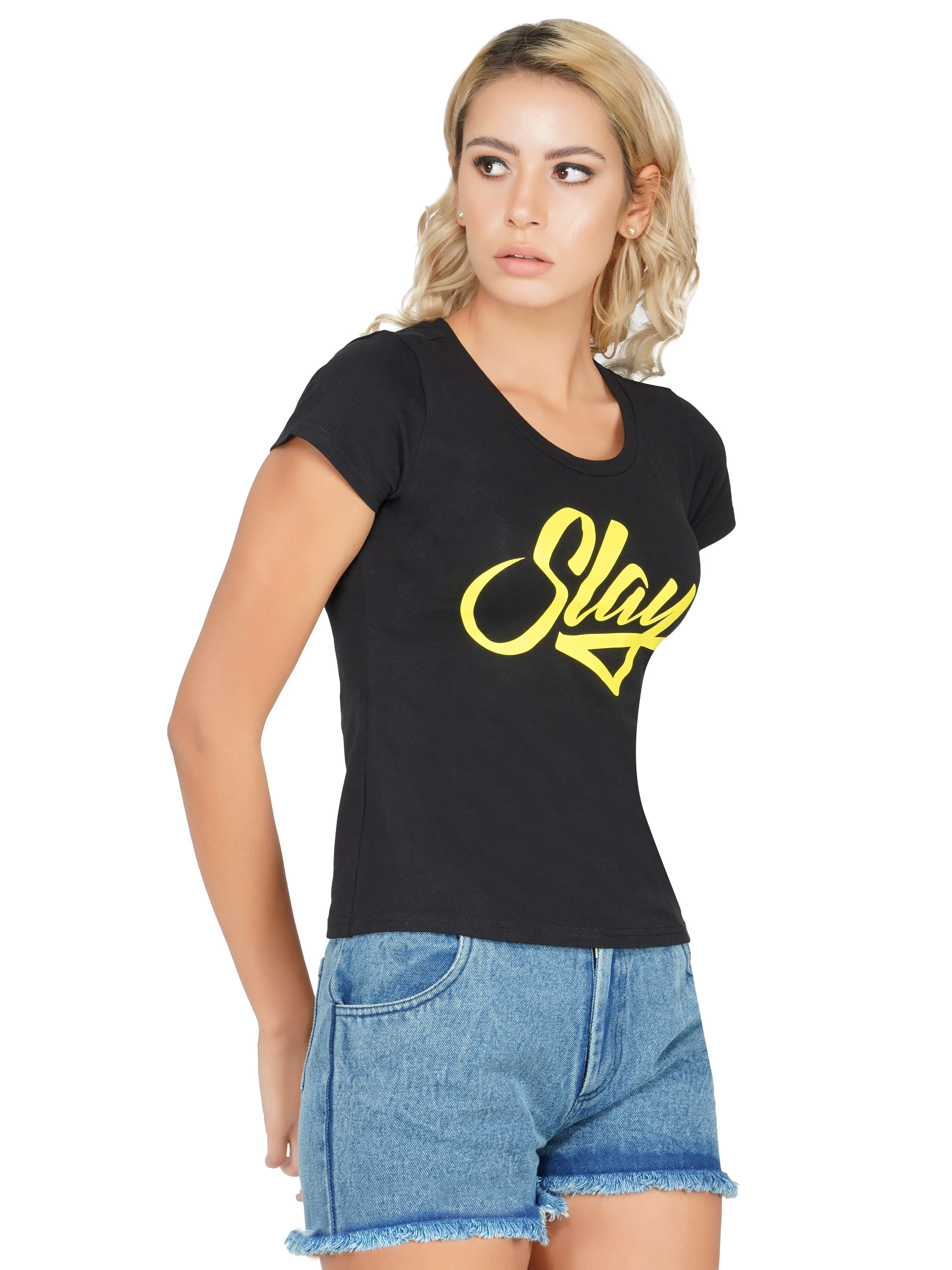SLAY. Sport Yellow Print Black T-shirt