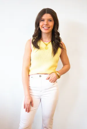 Sleeveless Crew Neck Stitching  Detail Sweater Top