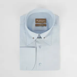 Slim Fit light Blue Cotton Shirt - lapel pin-Turkish Made