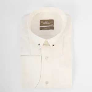 Slim Fit Offwhite Cotton Shirt - lapel pin-Turkish Made