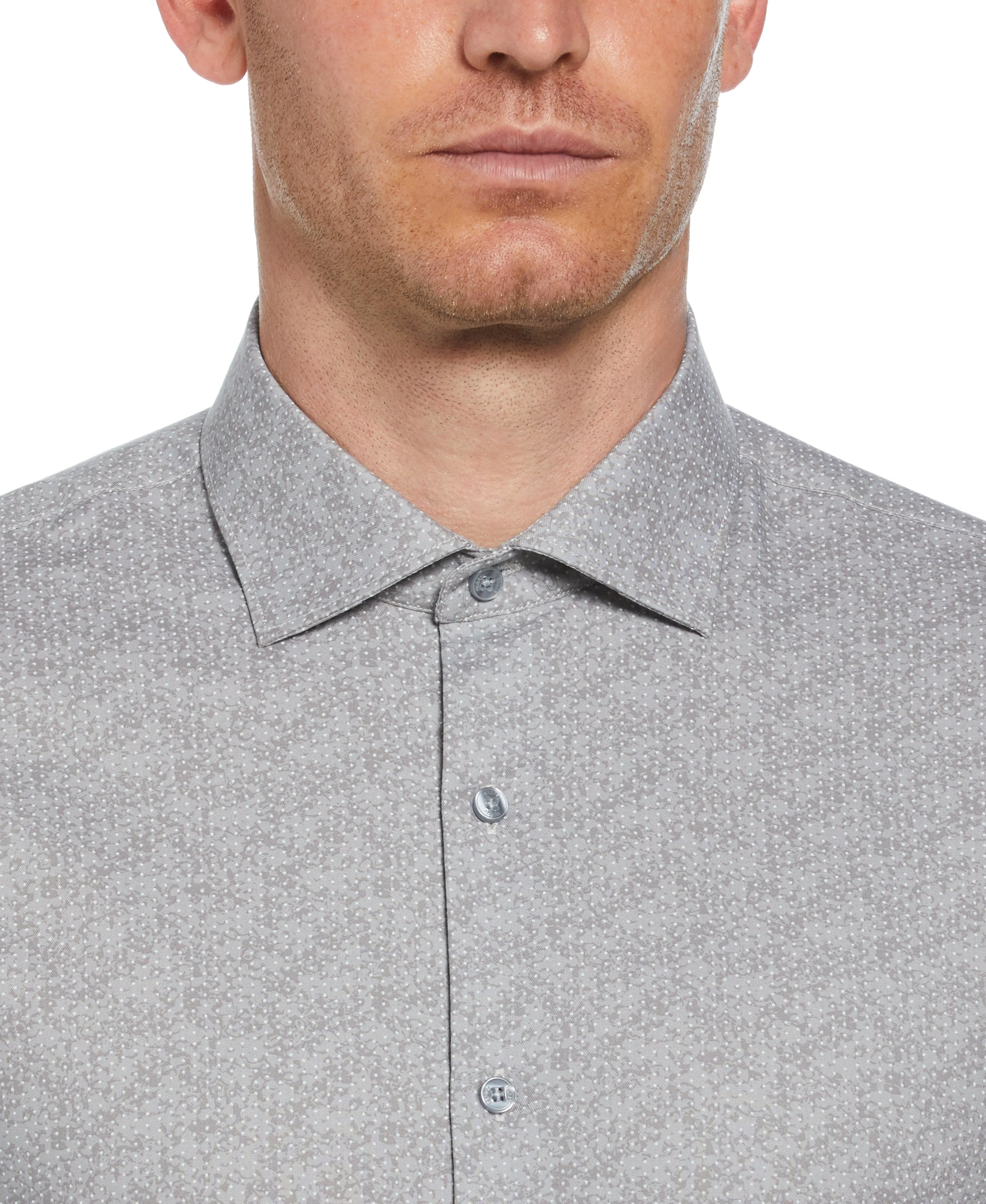 Slim Fit Pindot Button-Down on Floral Pattern Dress Shirt
