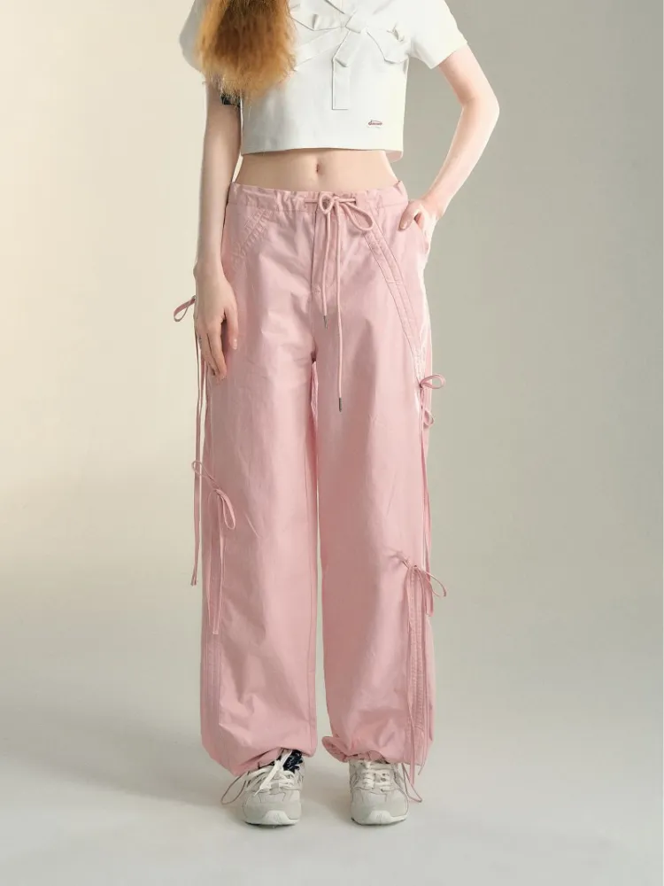 Soft Pink Ribbon Drawstring Pants