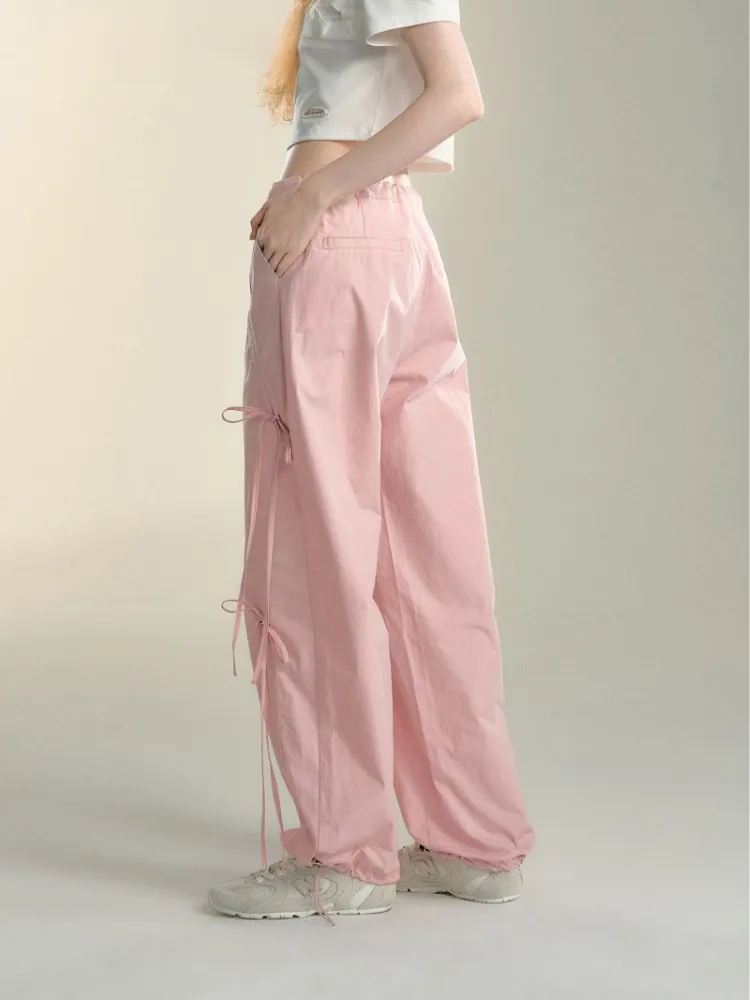 Soft Pink Ribbon Drawstring Pants