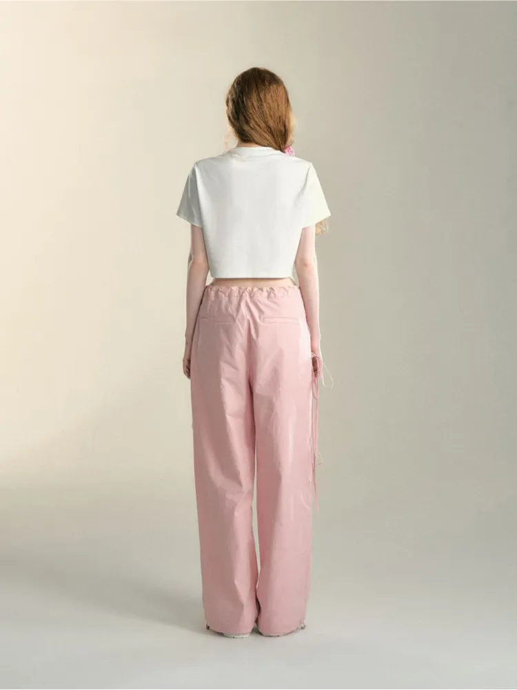 Soft Pink Ribbon Drawstring Pants