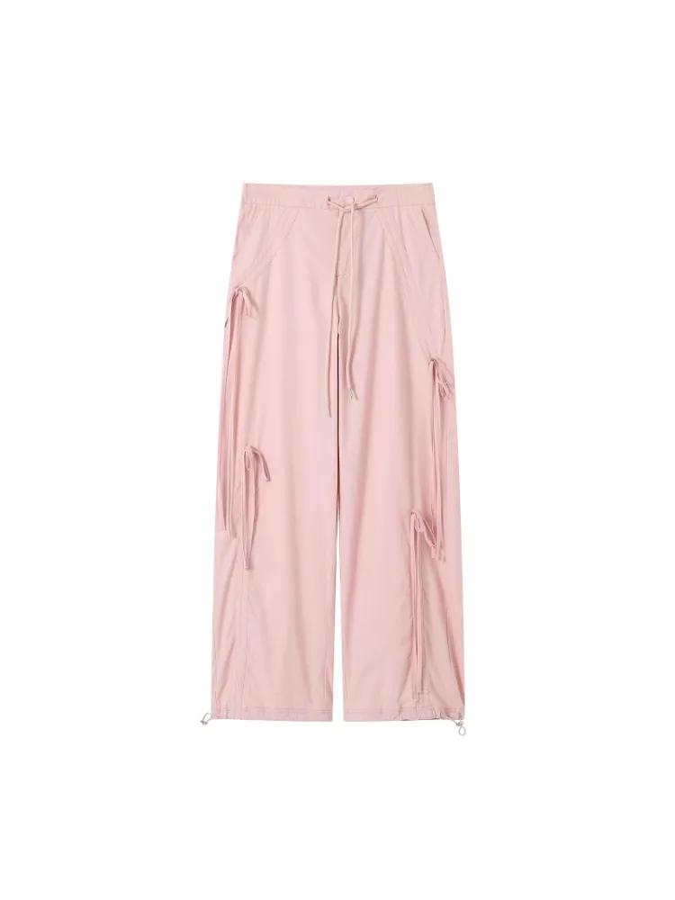 Soft Pink Ribbon Drawstring Pants