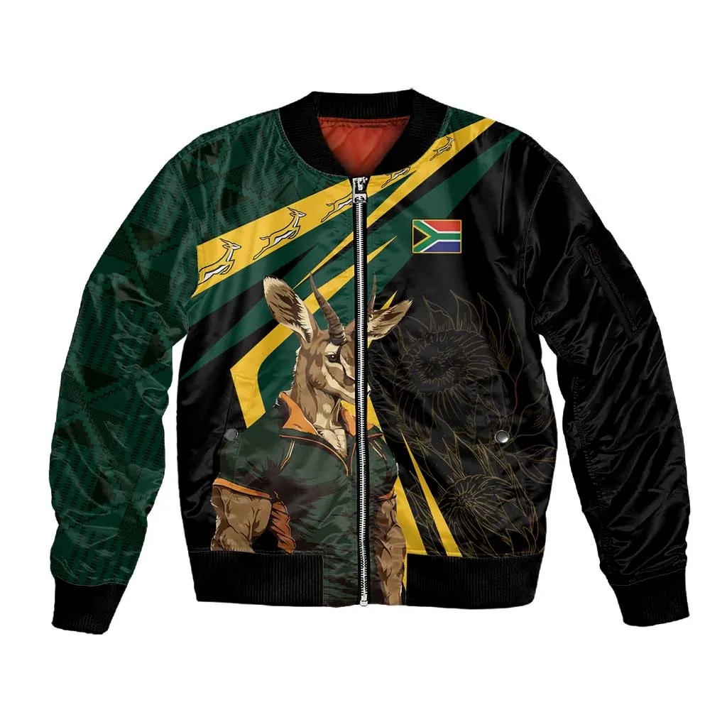 South Africa Bokke Personalised Sleeve Zip Bomber Jacket Mascot Dynamic LT7