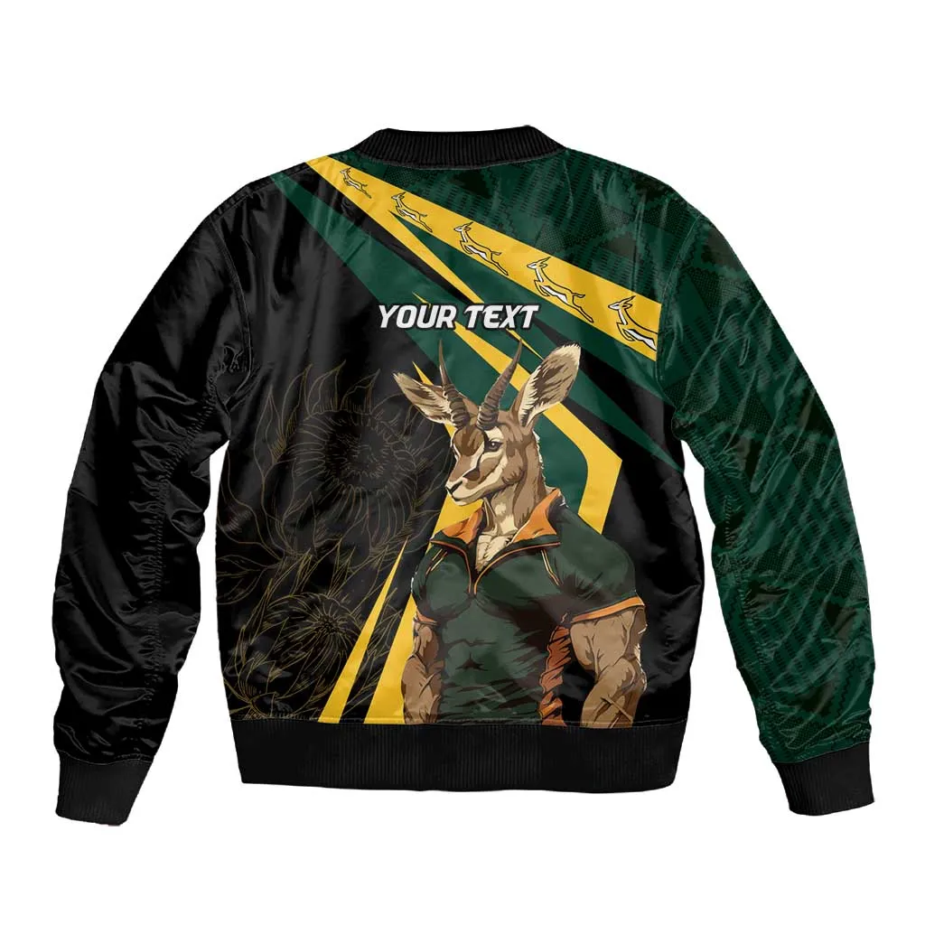 South Africa Bokke Personalised Sleeve Zip Bomber Jacket Mascot Dynamic LT7