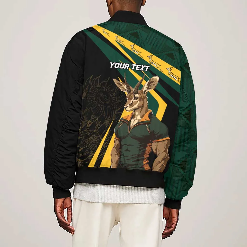 South Africa Bokke Personalised Sleeve Zip Bomber Jacket Mascot Dynamic LT7