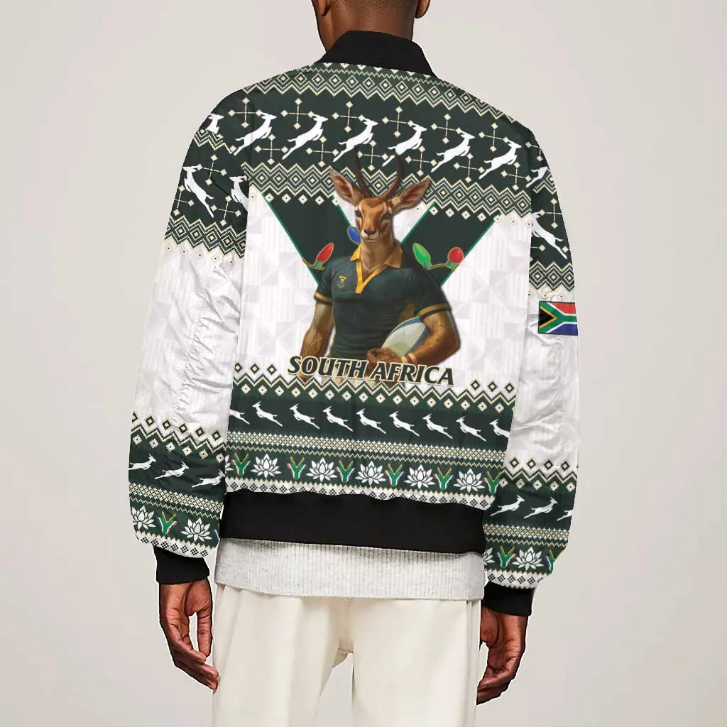 South Africa Christmas Rugby Bomber Jacket Springboks Mascot Mix African Pattern LT15