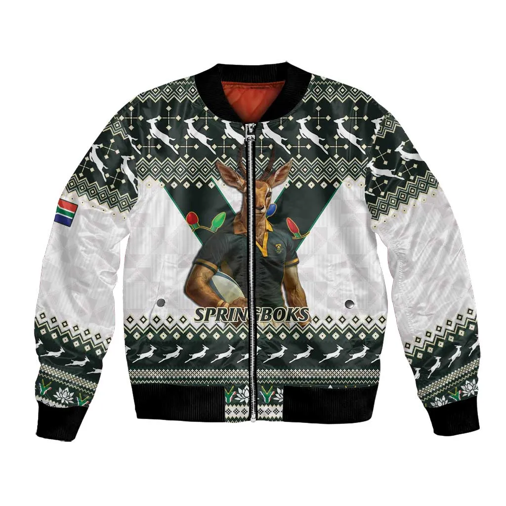 South Africa Christmas Rugby Bomber Jacket Springboks Mascot Mix African Pattern LT15