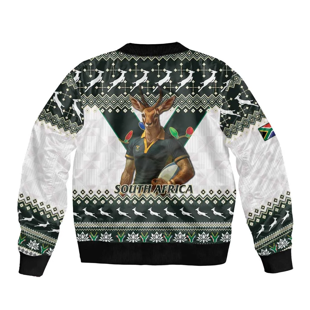 South Africa Christmas Rugby Bomber Jacket Springboks Mascot Mix African Pattern LT15
