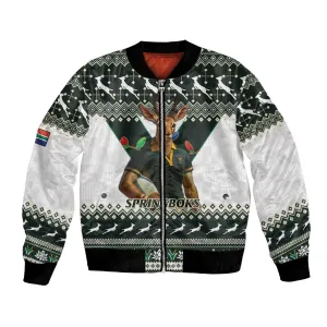 South Africa Christmas Rugby Bomber Jacket Springboks Mascot Mix African Pattern LT15