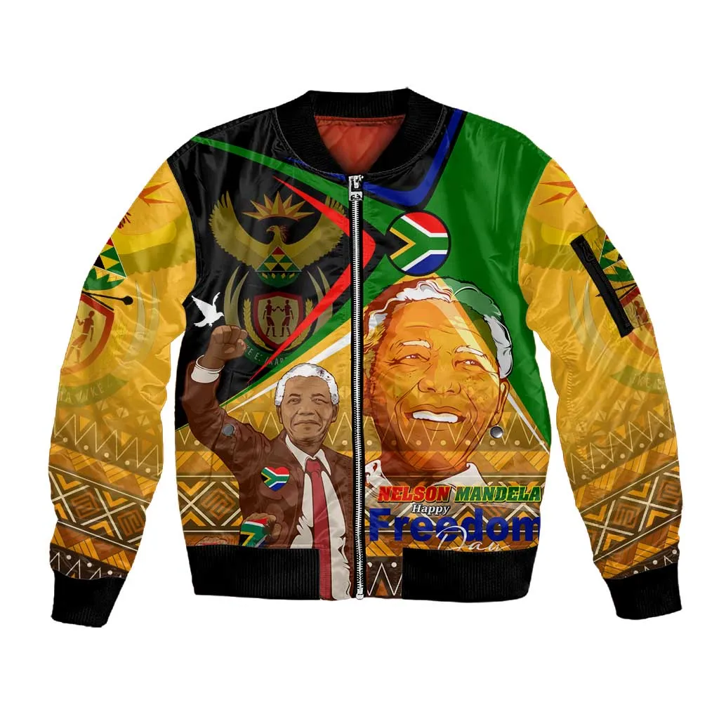 South Africa Heritage Nelson Mandela Sleeve Zip Bomber Jacket Happy Freedom Day Victory Art DT02