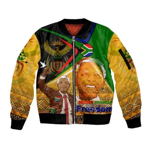 South Africa Heritage Nelson Mandela Sleeve Zip Bomber Jacket Happy Freedom Day Victory Art DT02