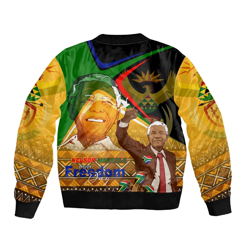 South Africa Heritage Nelson Mandela Sleeve Zip Bomber Jacket Happy Freedom Day Victory Art DT02