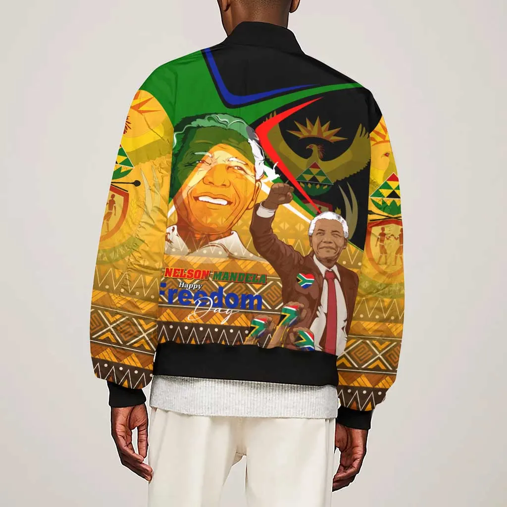 South Africa Heritage Nelson Mandela Sleeve Zip Bomber Jacket Happy Freedom Day Victory Art DT02