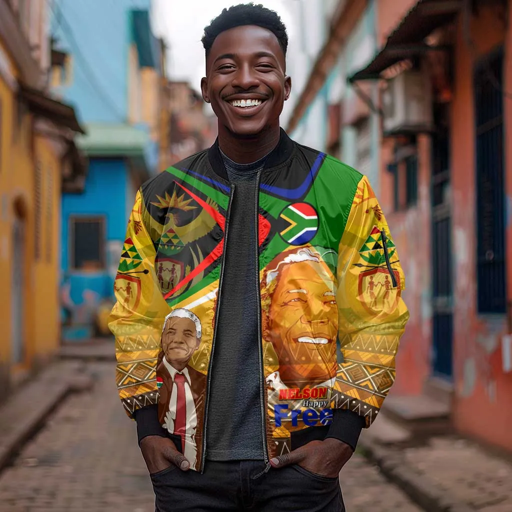 South Africa Heritage Nelson Mandela Sleeve Zip Bomber Jacket Happy Freedom Day Victory Art DT02