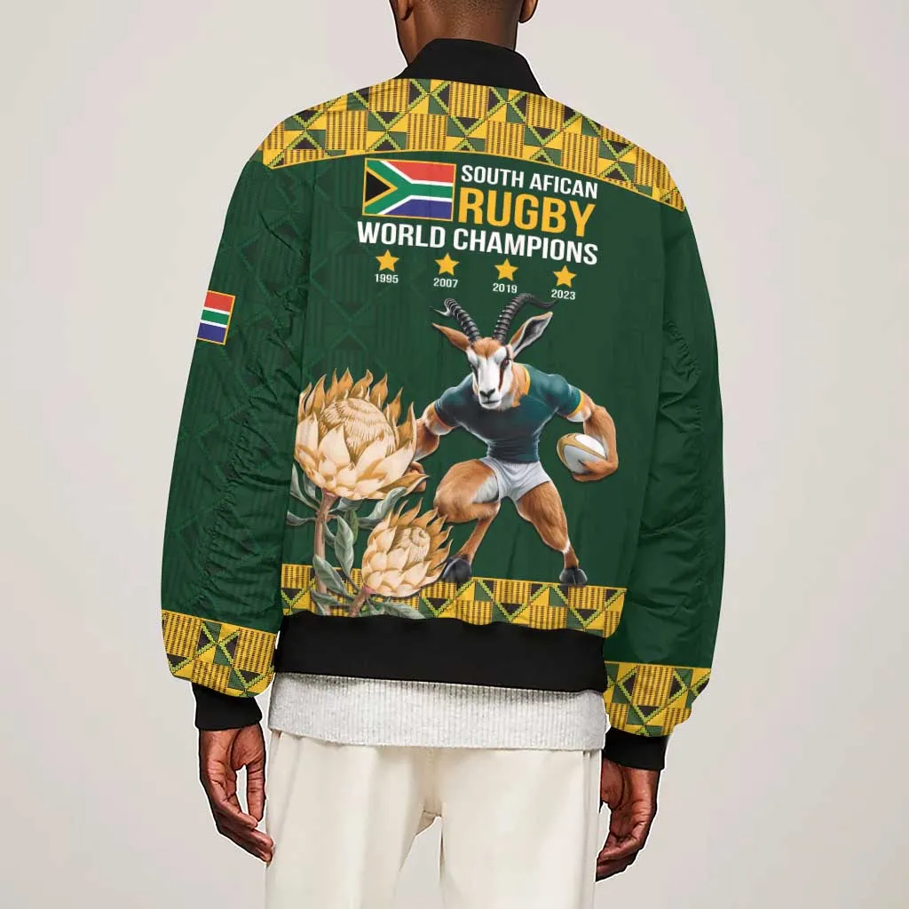 South Africa Rugby History World Champions Sleeve Zip Bomber Jacket Springboks Make History LT9