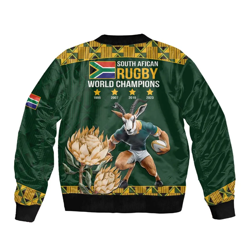 South Africa Rugby History World Champions Sleeve Zip Bomber Jacket Springboks Make History LT9