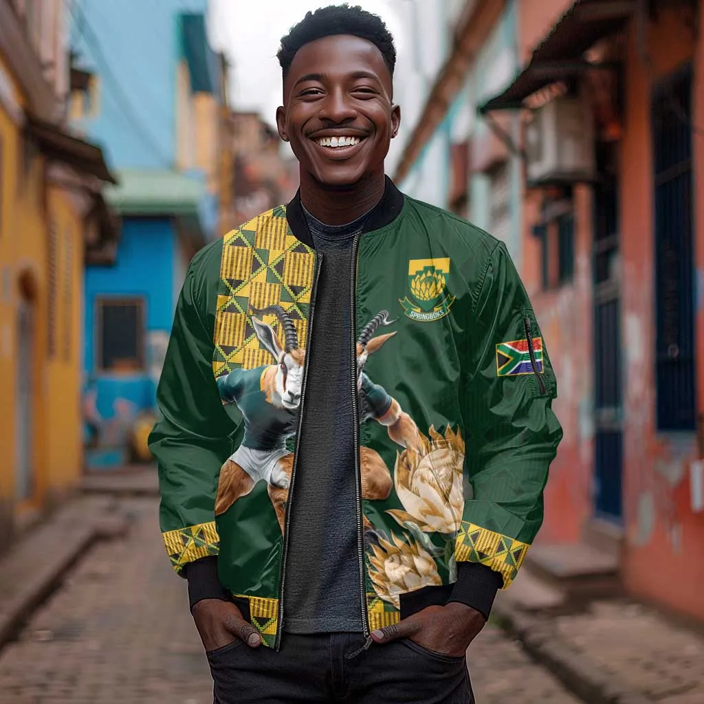 South Africa Rugby History World Champions Sleeve Zip Bomber Jacket Springboks Make History LT9