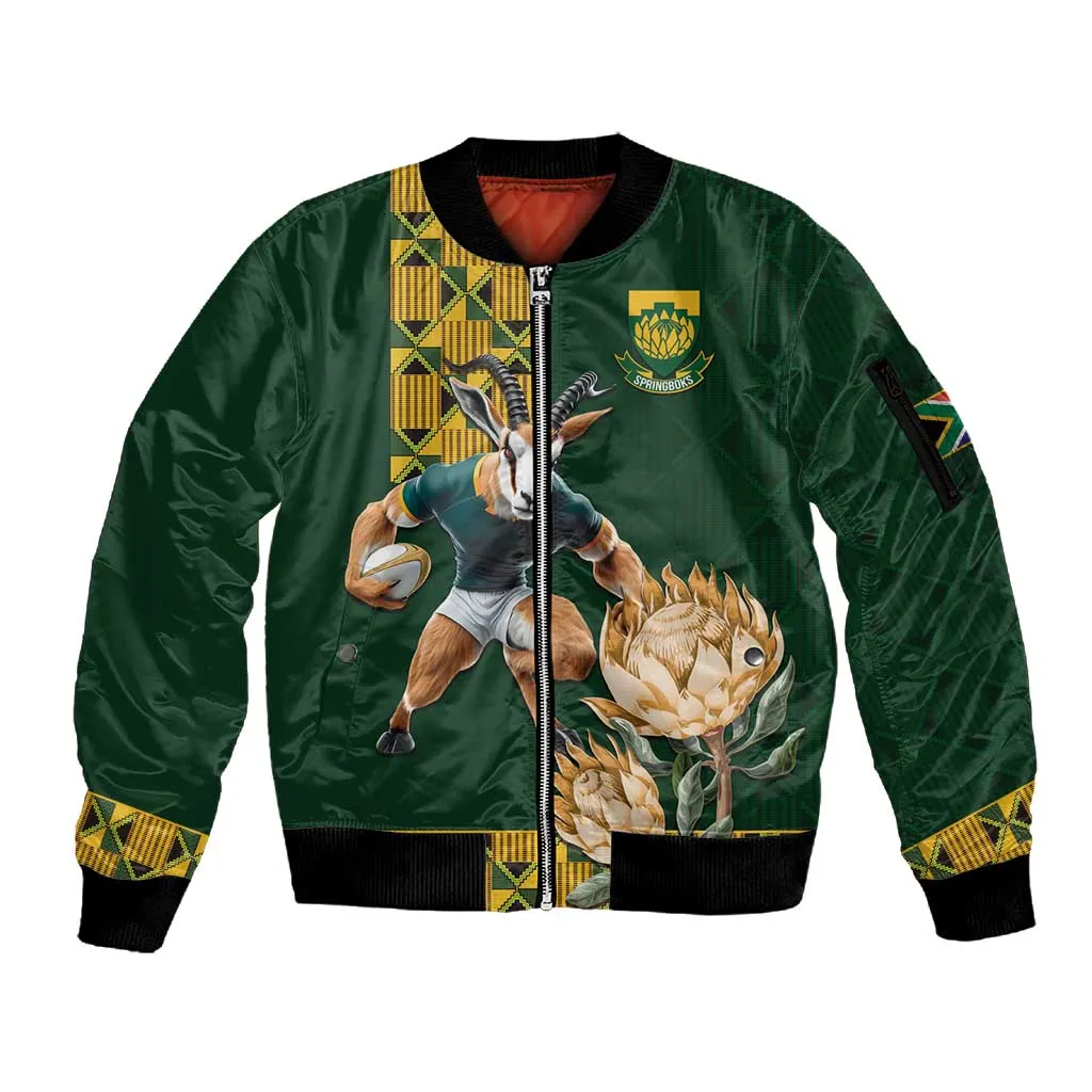 South Africa Rugby History World Champions Sleeve Zip Bomber Jacket Springboks Make History LT9