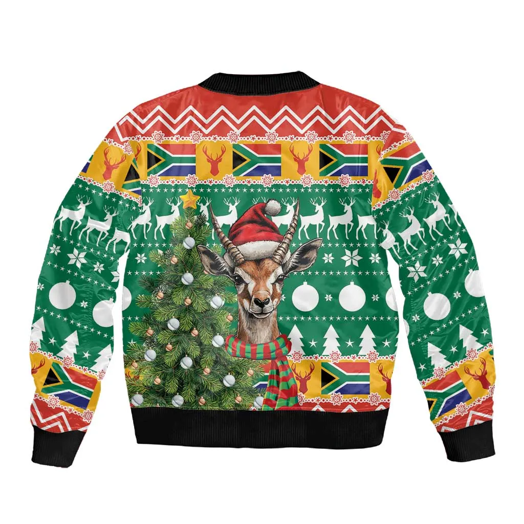 South Africa Springbok Sleeve Zip Bomber Jacket Christmas Tree - Lightning Art LT18