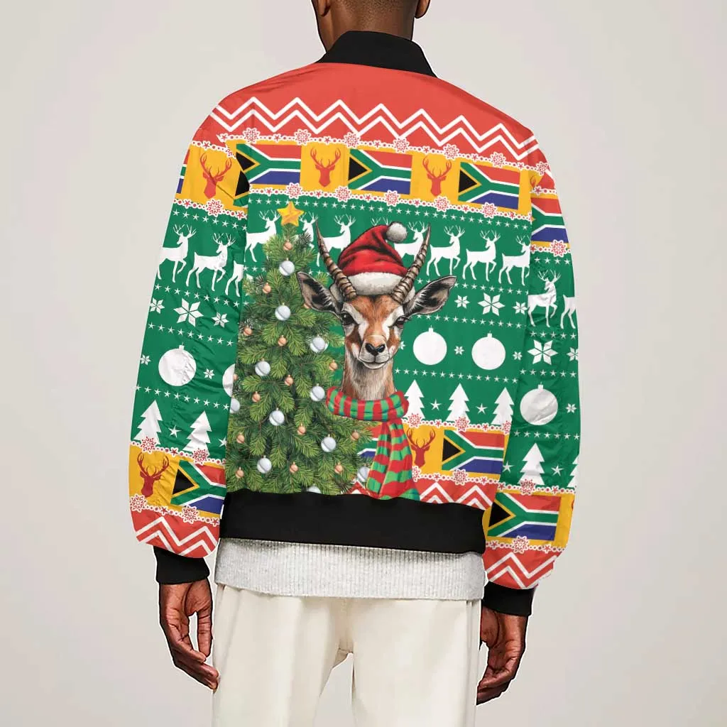 South Africa Springbok Sleeve Zip Bomber Jacket Christmas Tree - Lightning Art LT18