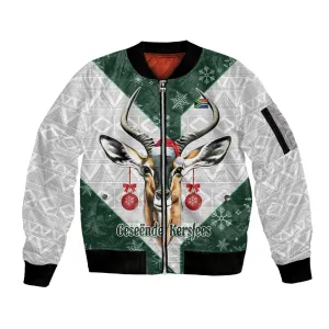 South Africa Springboks Christmas Sleeve Zip Bomber Jacket Bokke Santa - Geseende Kersfees LT14