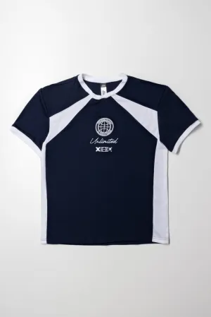 Sporty Short Sleeve T-Shirt Navy And White