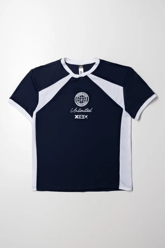 Sporty Short Sleeve T-Shirt Navy And White
