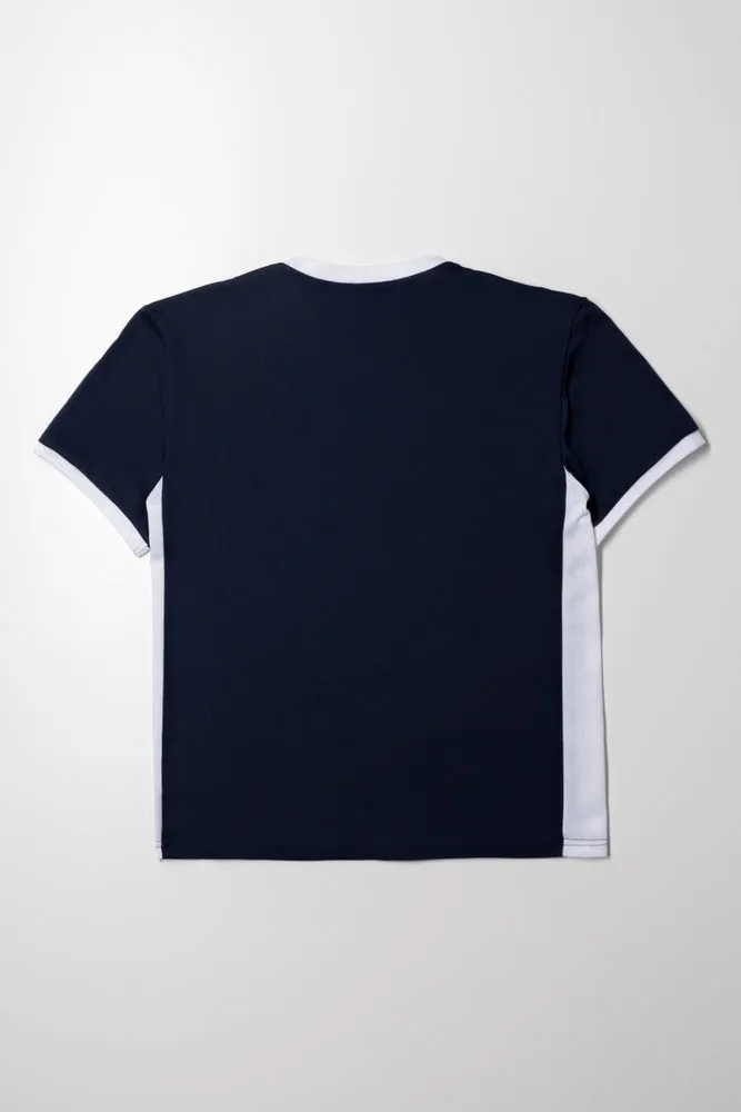 Sporty Short Sleeve T-Shirt Navy And White