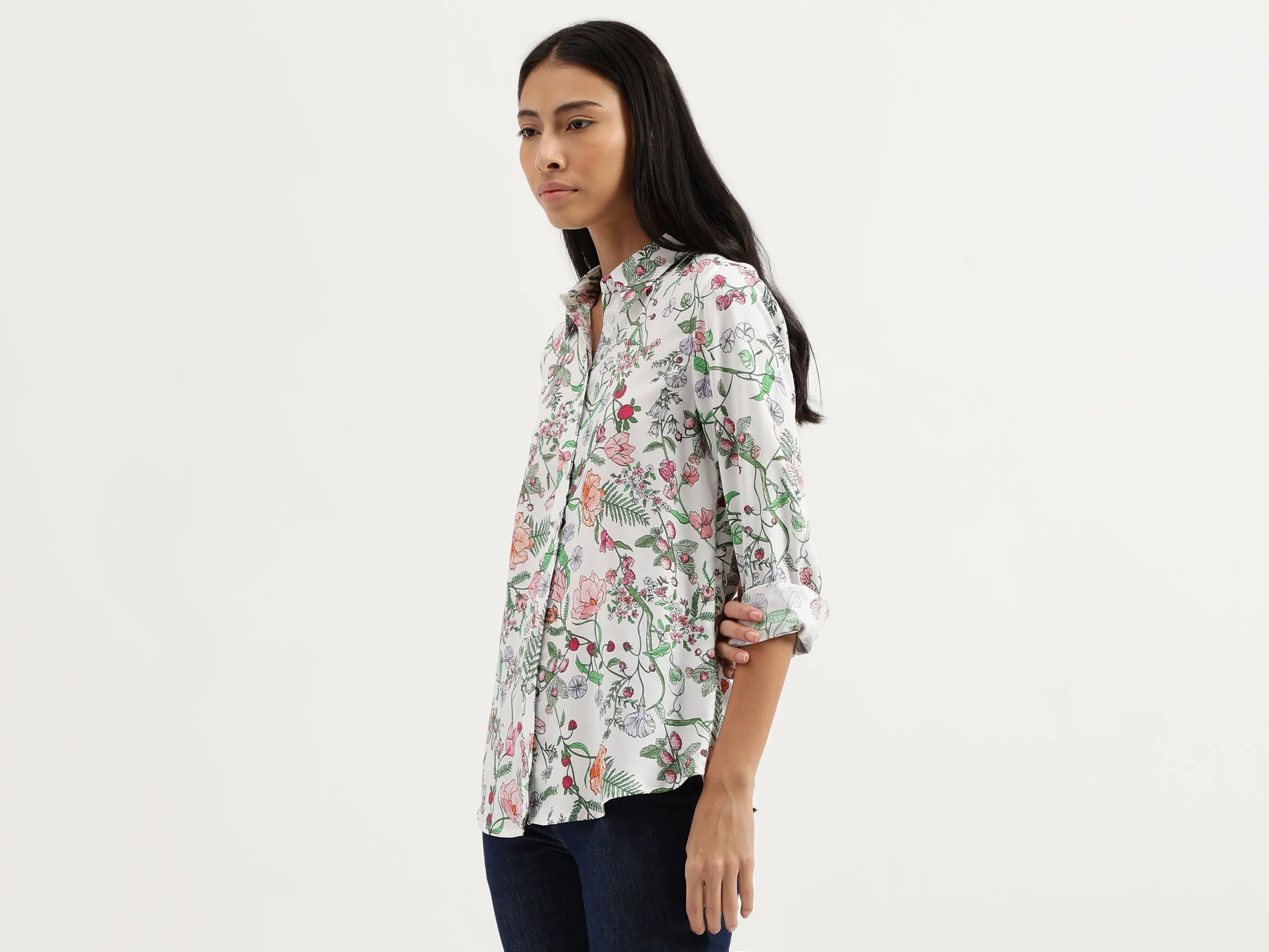 Spread Collar Floral Print Shirts