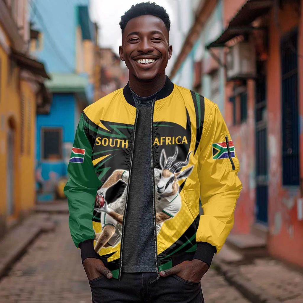 Springbok South Africa Cricket Custom Sleeve Zip Bomber Jacket Unique Pattern LT9