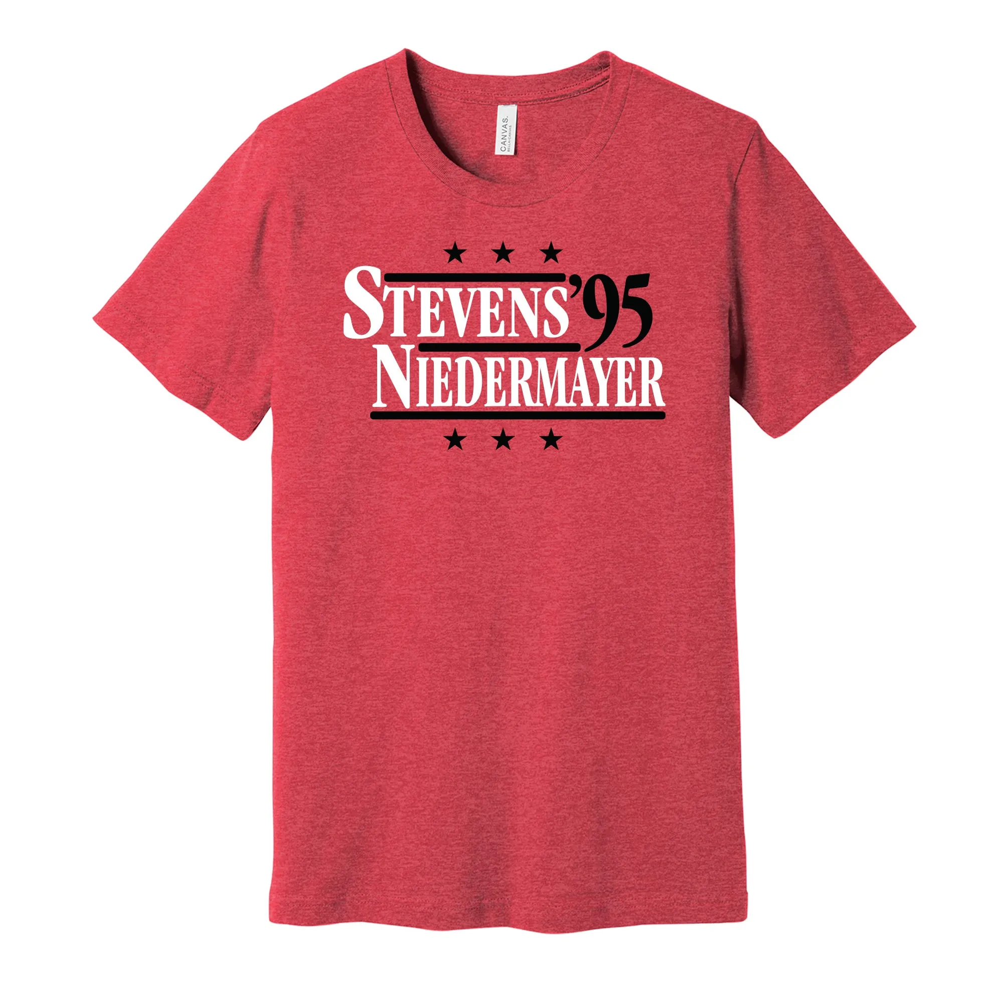 Stevens & Niedermayer '95 - New Jersey Hockey Legends Political Campaign Parody T-Shirt - Hyper Than Hype Shirts