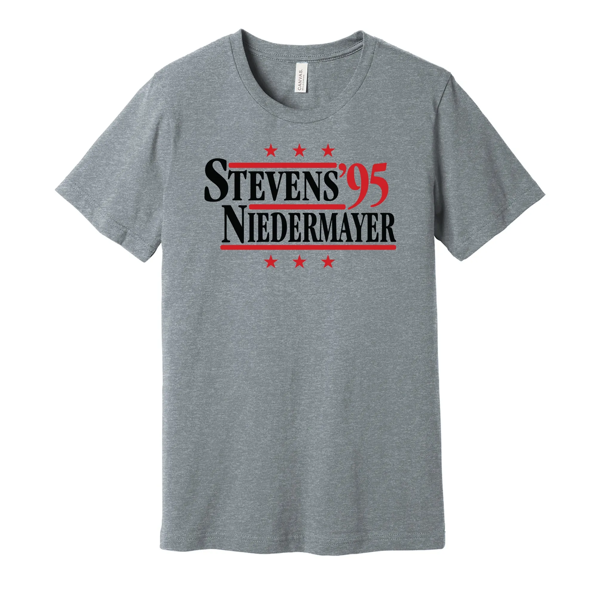 Stevens & Niedermayer '95 - New Jersey Hockey Legends Political Campaign Parody T-Shirt - Hyper Than Hype Shirts
