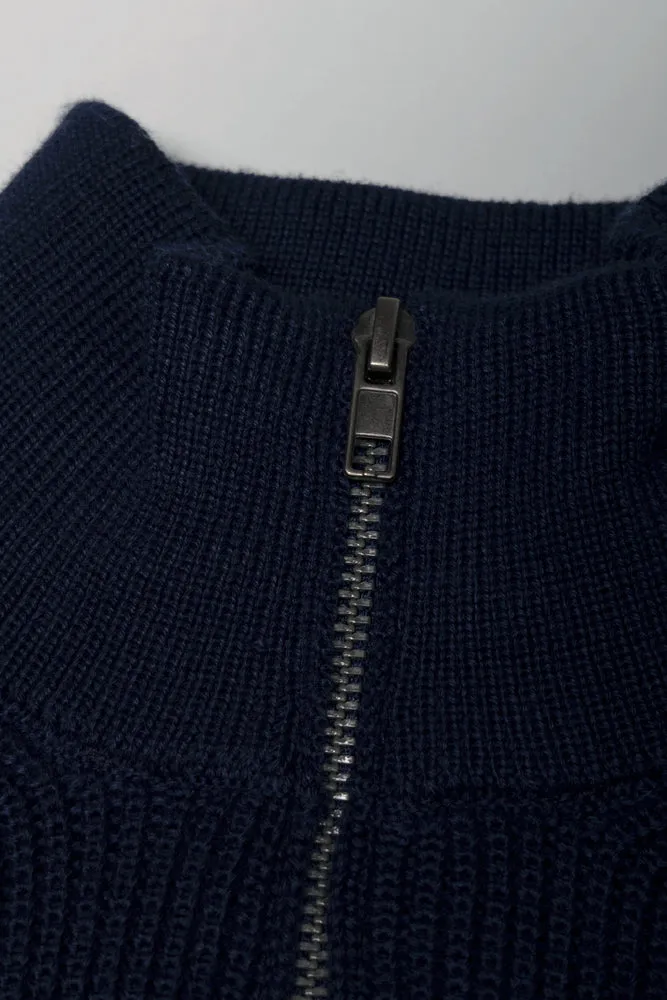 Stripe Quarter Zip Jersey Navy And White