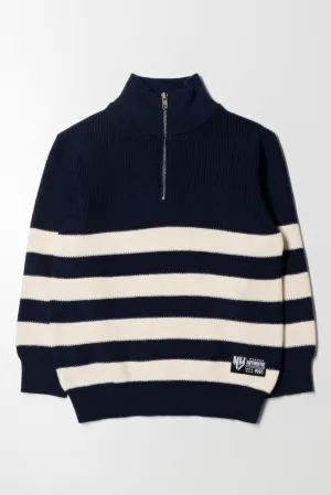 Stripe Quarter Zip Jersey Navy And White