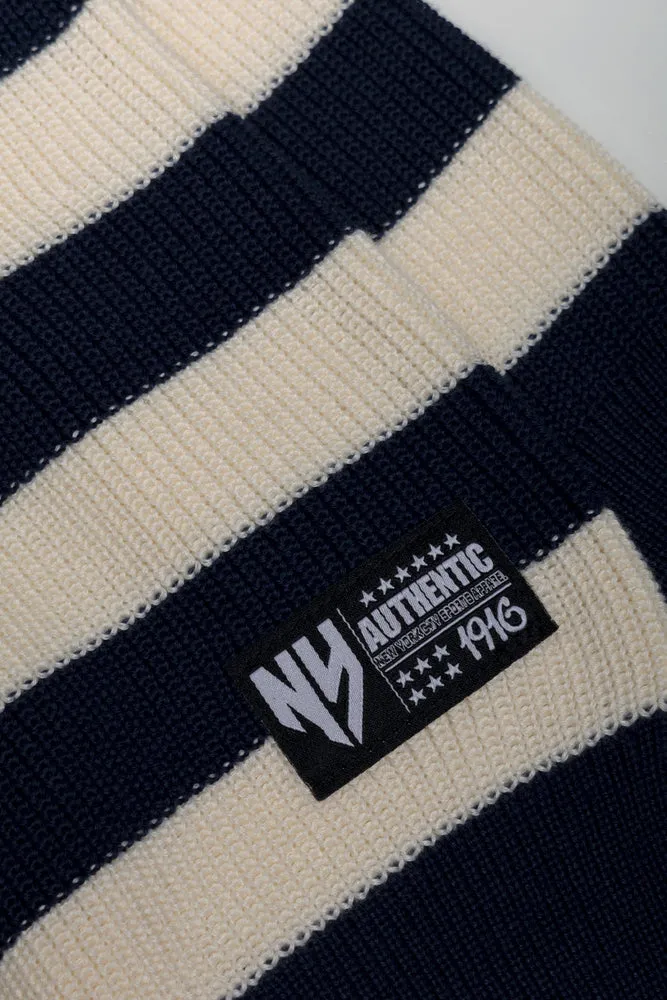 Stripe Quarter Zip Jersey Navy And White