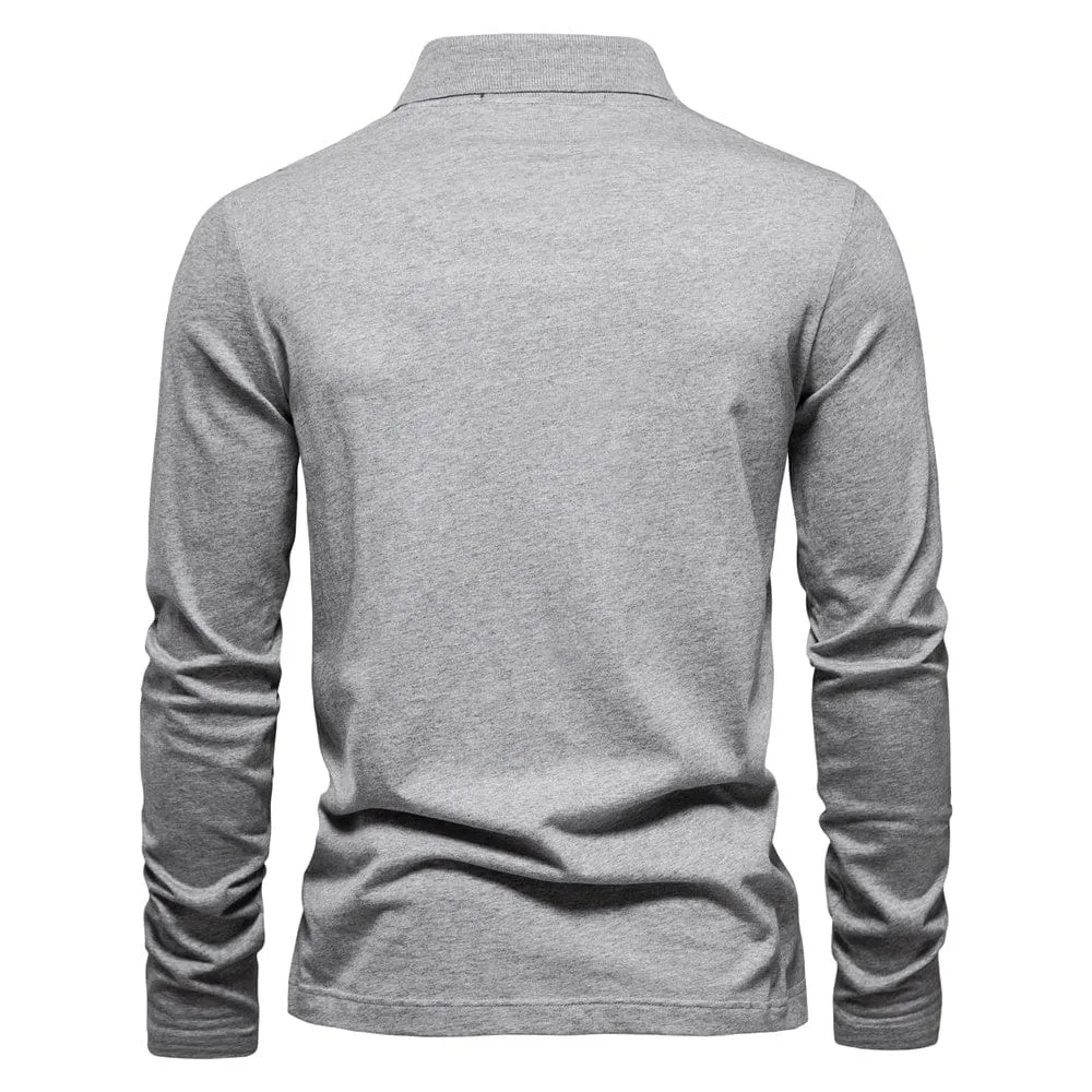 Stylish Long Sleeve Men's Polo in Cotton Fabric