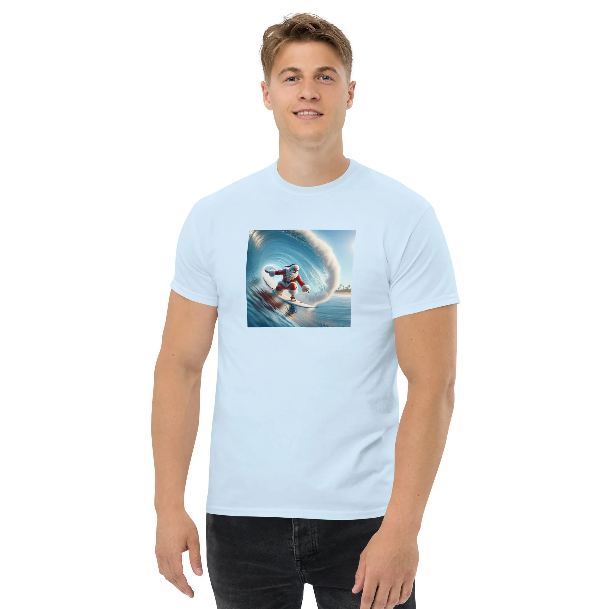 Surfing Santa Holiday T-shirt – Ride the Waves with Christmas Spirit