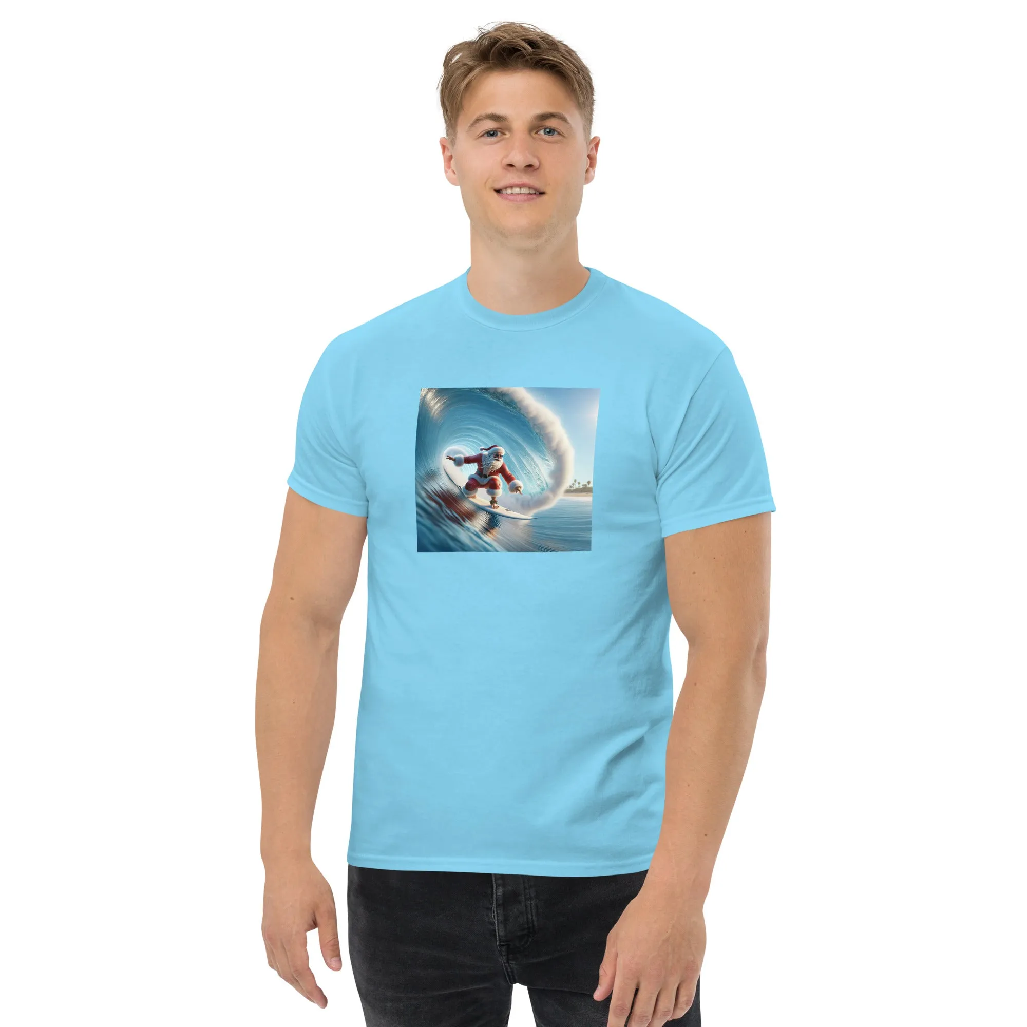 Surfing Santa Holiday T-shirt – Ride the Waves with Christmas Spirit