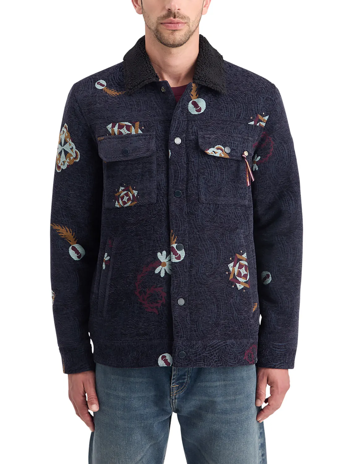 Swirl Poetry Jacquard Trucker Jacket - Night
